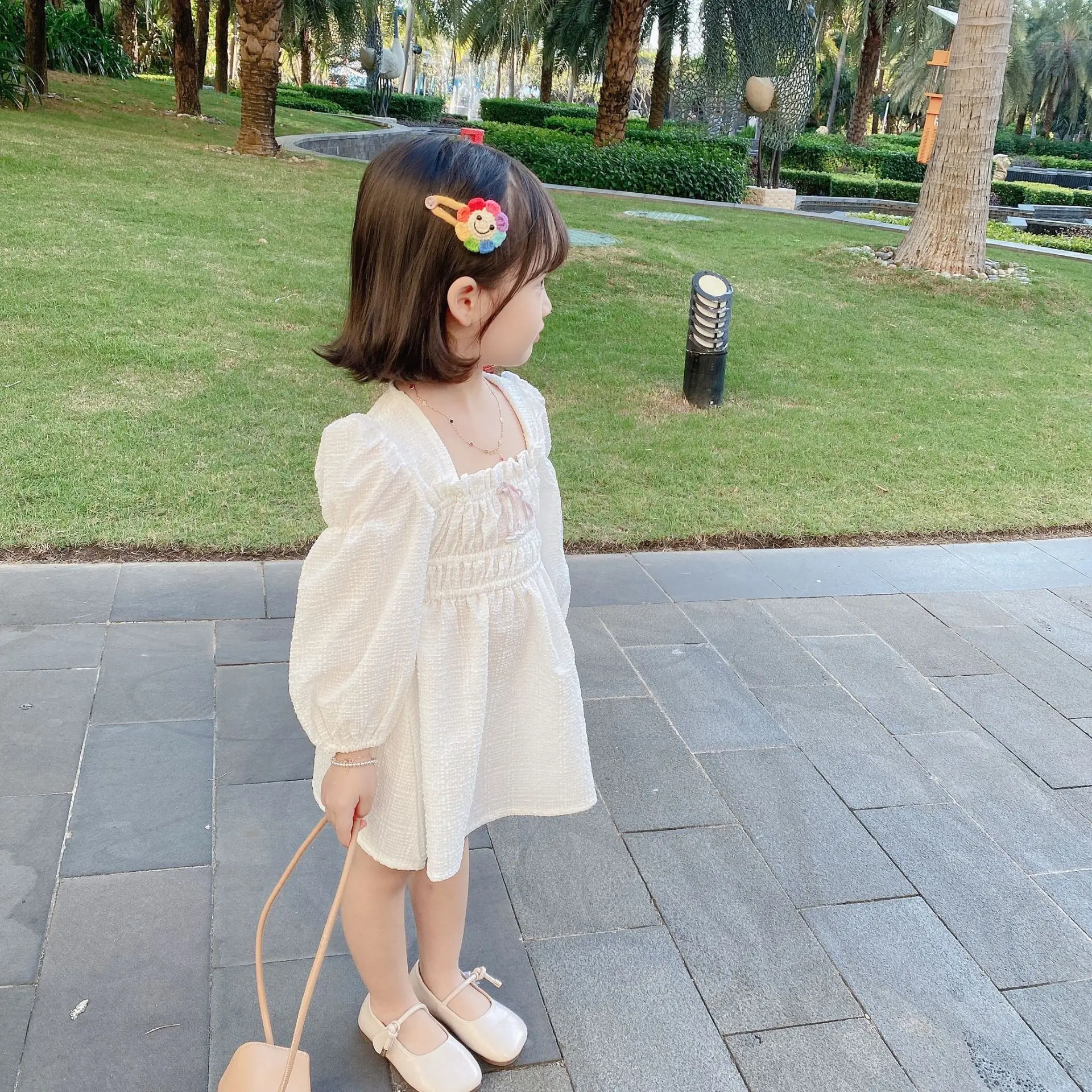 

2021 spring and autumn clothes pure white girls dress children foreign princess dress children baby fashion long-sleeved skirt
