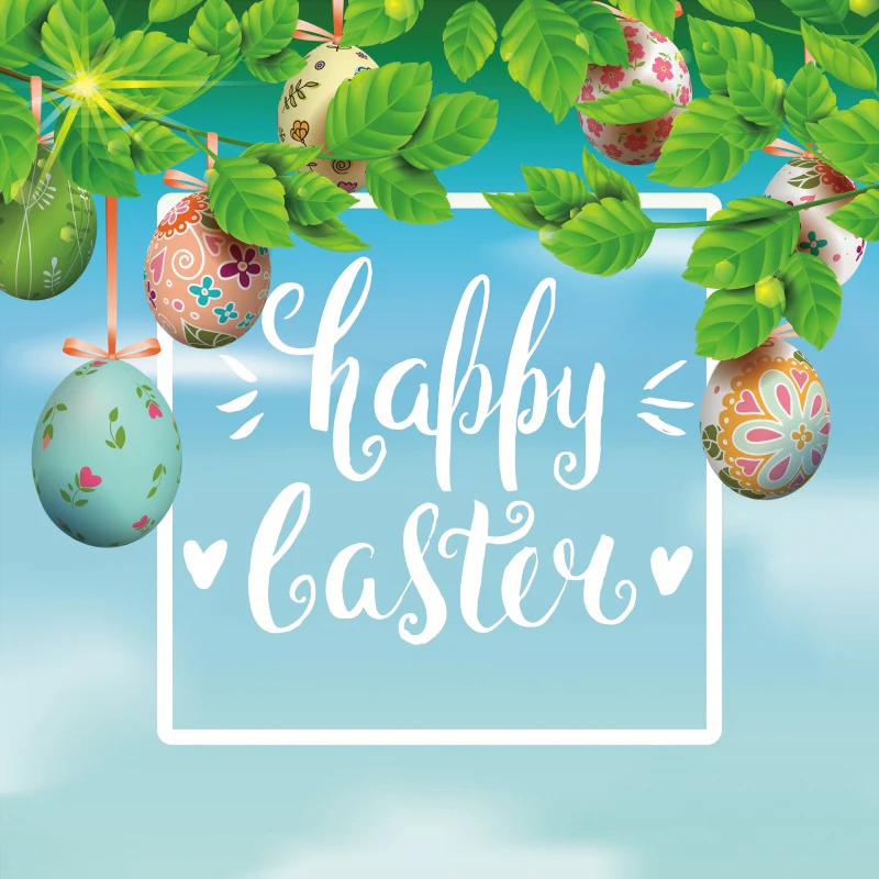 Счастливой Пасхи фон фотографический с пасхальными яйцами висит на ветке для