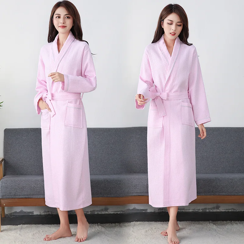 100% Cotton Waffle Bathrobe Men Women Couple Nightgown Hotel Bathrobes Novelty Spring Autumn Sleepwear Nightwear |