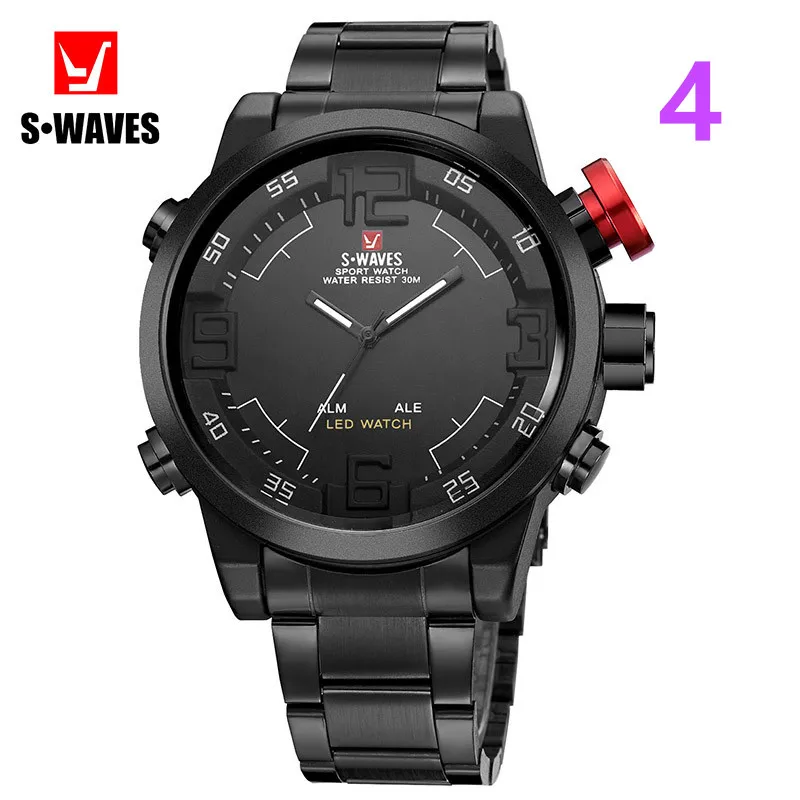 

SWAVES Leisure Fashion Sports LED Dual Display Men's Watch Waterproof Silver Stainless Steel with Quartz Watch