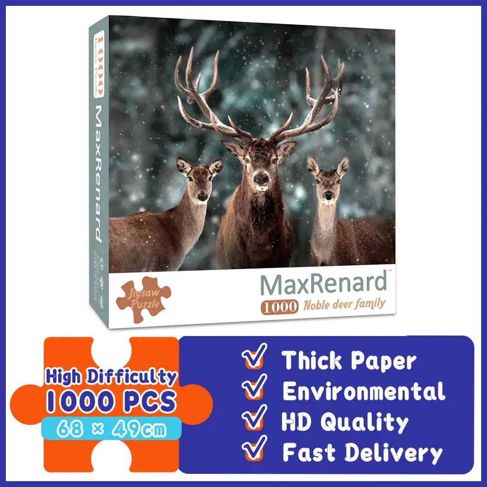 

MaxRenard Puzzle 1000 Pieces for Adult Jigsaw 50*70cm Noble Deer Family Assembling Animal Puzzle Toys for Adults Home Decoration