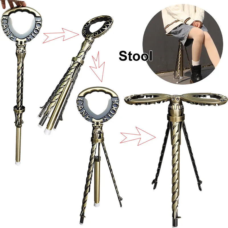 

Portable Antique Aluminum Alloy Cane Stool &Chair For Elderly Walking Outdoors