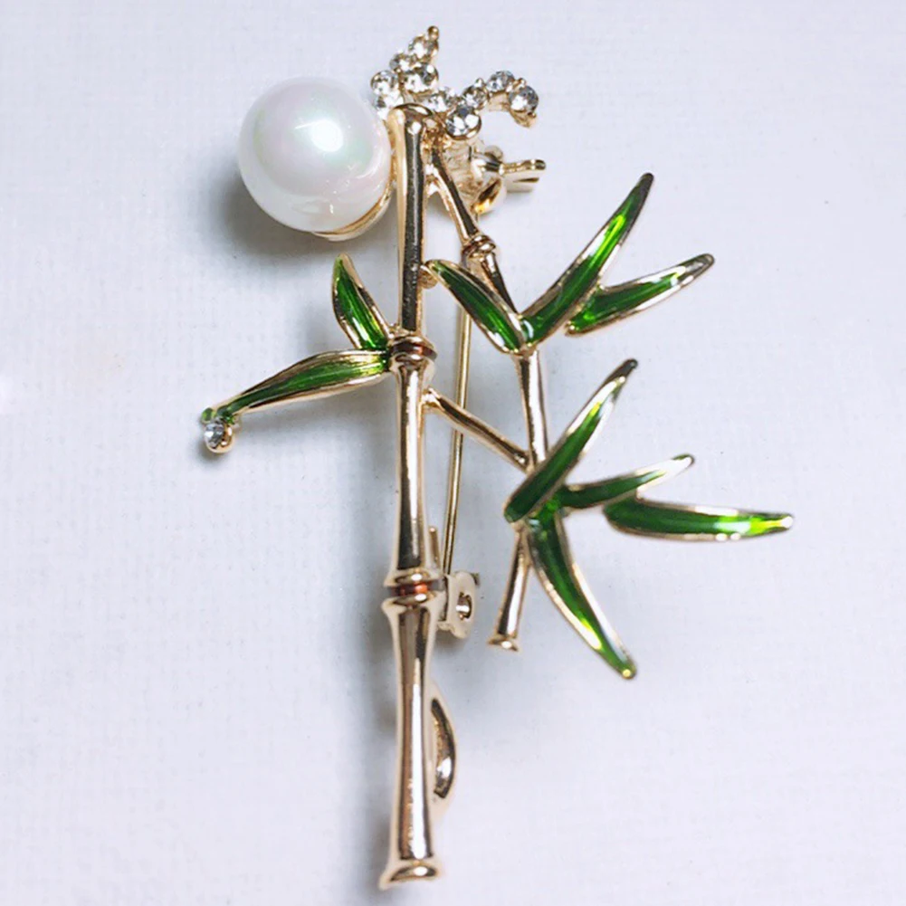 Унисекс Стразы искусственный жемчуг инкрустированные эмаль бамбук брошь с