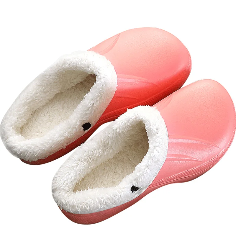 Плюшевые хлопковые тапочки для женщин Нескользящие водонепроницаемые домашние