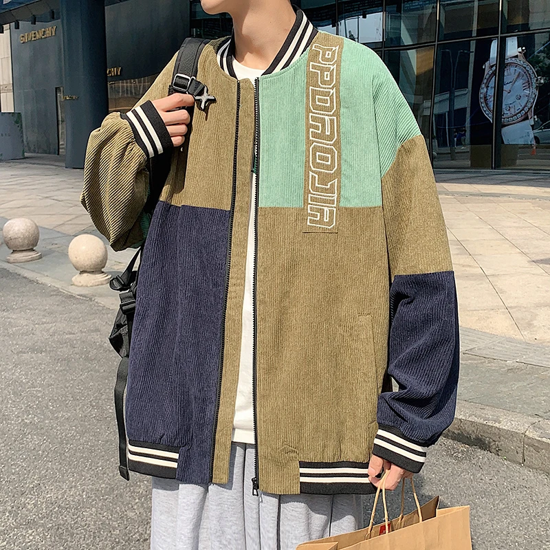 

Plus Size 5XL Casual Men's Baseball Corduroy Jacket Autumn Patchwork Embroidery Jackets Men Fashion Coats Outerwear Overcoat