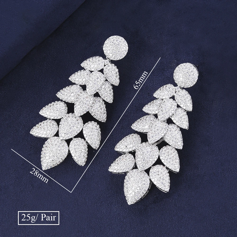 

Jimbora High Quality Luxury Dubai Inlaid Bridal Wedding Leaves Leaf Dangle Earrings Jewelry For Women Noble Accessories Trendy