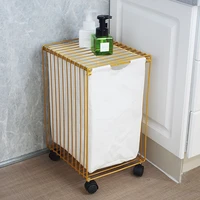 nordic wrought iron dirty clothes storage basket hamper with wheels laundry storage storage baskets with linen bag 3 colors