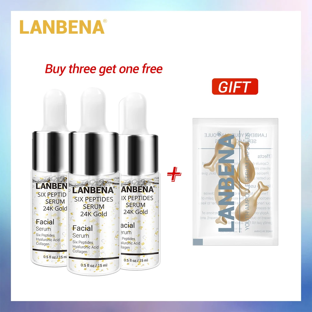 Купить 3 получить 1 подарок LANBENA 24 К золото шесть сыворотка с пептидами крем для лица 3 шт+ от морщин под глазами ампульная капсула Сыворотка для глаз Антивозрастной уход за кожей