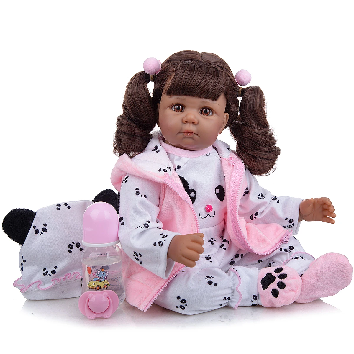 

20 inch Black Reborn Baby Doll Cloth Body Stuffed Realistic Panda Girl Toddler Doll For Children Birthday Christmas Gifts