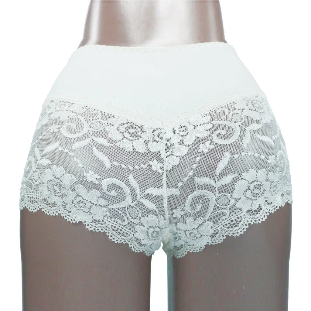 Высокая Талия Кружева Плюс Размер трусики для женщин Прозрачный блестящий шелк