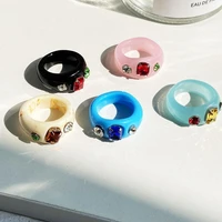 fashion women rhinestone rings with shining crystal wedding band ring width candy color resin simple ring for women men wedding