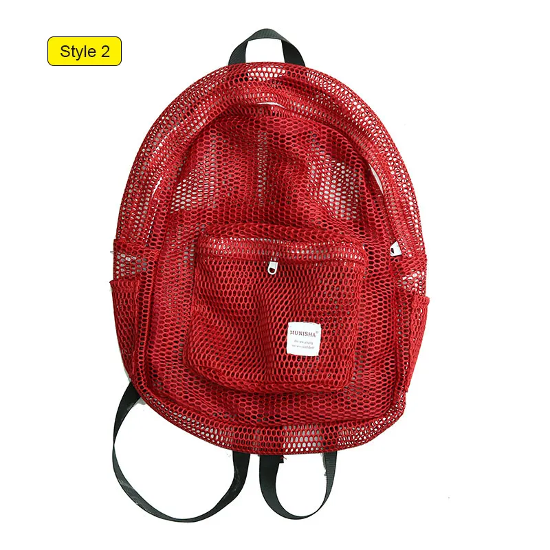 Style 2 Red Яркий цвет, прозрачный сетчатый пляжный рюкзак на плечо для девочек-подростков, летняя складная сумка для хранения, женская сумка Tas XA565WD - Цвет: Style 2 Red