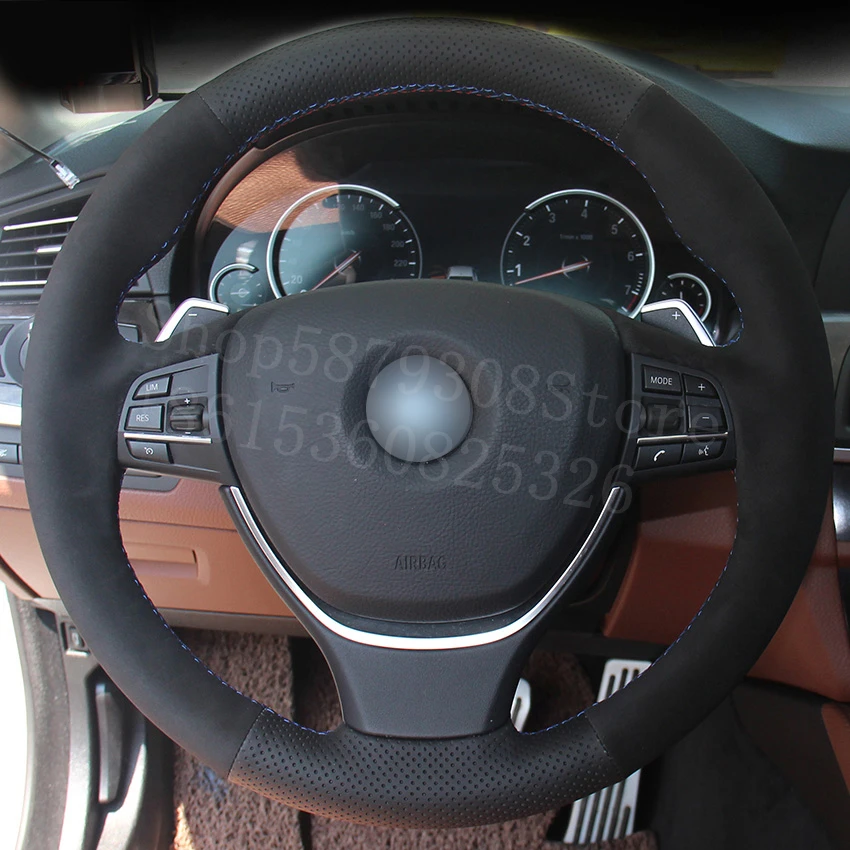 Нескользящий чехол на руль для BMW F10 2014 520i 528i 730Li 740Li 750Li 2013 черная замша Красная