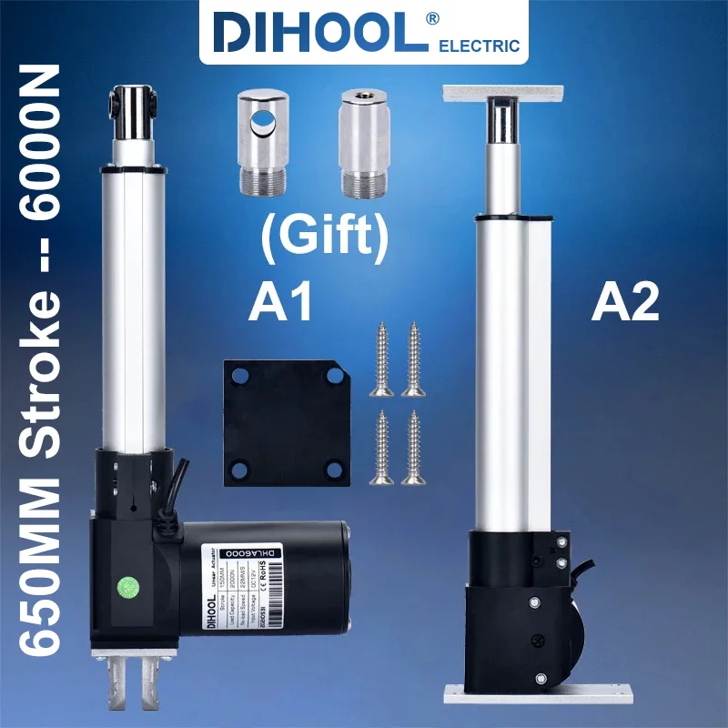 

DHLA6000 650MM Stroke Electric Linear Actuator Kit DC24V 12V DC Motor 6000N 600KG 1300lb With Wireless Controller Furniture Lift