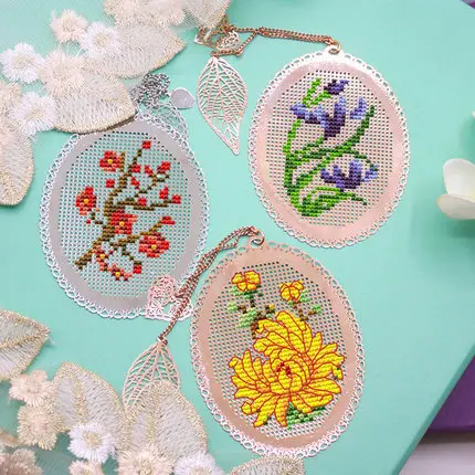 

XIAO XIAO plum, orchid, bamboo and chrysanthemum Cross Stitch Bookmark Needlework Embroidery Crafts Counted Cross-Stitching