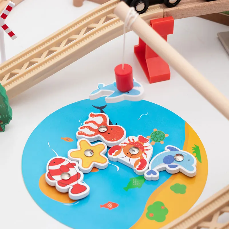 

Kids Wooden Track Train Mountain Crane Scene Simulation Track Compatible Brand Train Track Educational Toy Children's Day Gifts