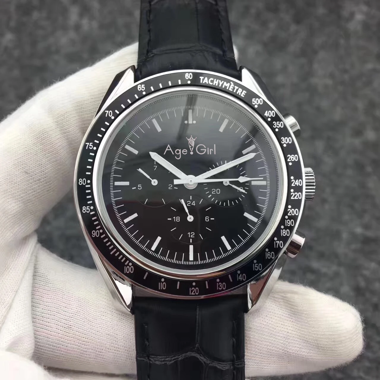 Leather White Hand Роскошные брендовые Новые Мужские автоматические механические часы скорость светящийся черный керамический ободок кристалл сапфир Dard сторона Луны 44 мм - Цвет: Leather White Hand