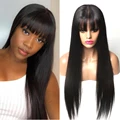Wholesale wig 4x4 lace closure wig Brazilian straight lace front Human Hair Wigs for women non-remy fake scalp wig with bangs
