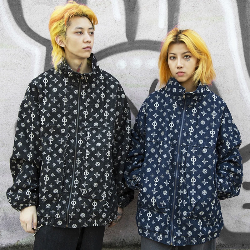 Джинсовая куртка на молнии с вышивкой мужская ветровка в стиле хип-хоп Мужская