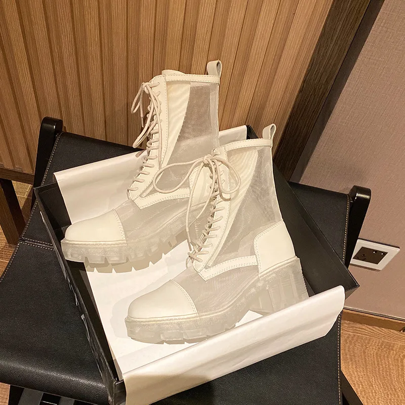 Ограниченная серия Женские ботинки Сетчатые на платформе Осенняя обувь для