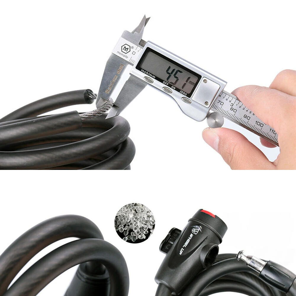 

Bicycle Heavy Duty Steel Cable Wire Lock Bike Security Coil Spiral Chain+2 Keys Anti Theft Spiral Security Lock 1.8m