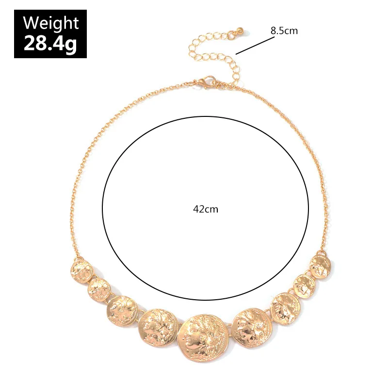 

Punk Fashion Trendy Portrait Necklace Womens Vintage Alloy Coin Single layer Neck Chain Choker Necklaces Jewelry For Girls