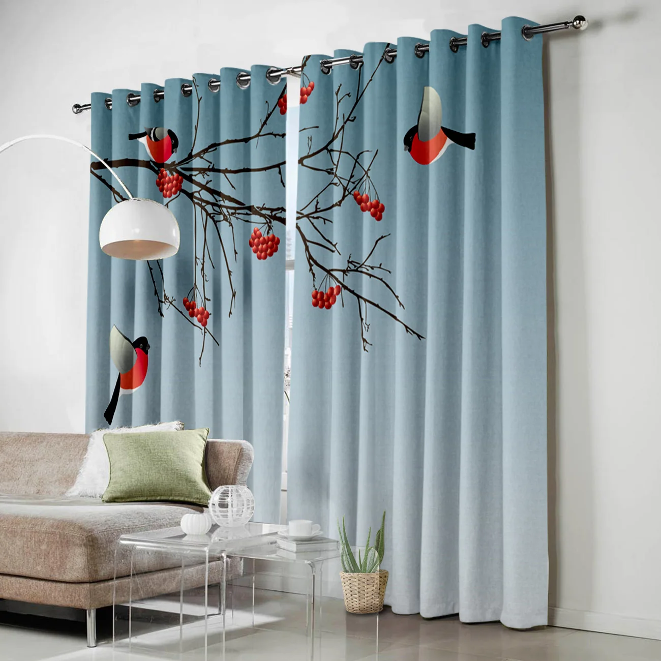 Занавески на окна в китайском стиле с изображением бульфинча птиц животных