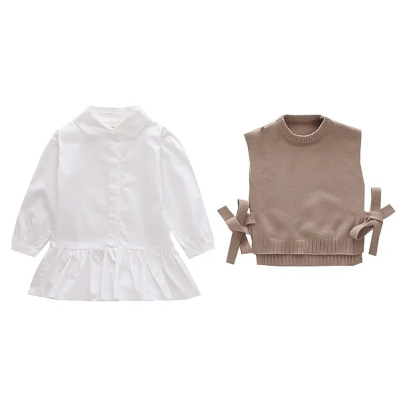 

2021 Spring Girls Dress Baby Vest Korean Autumn Round Neck Knitted Wool Thin Children's Pullover Toddler Girl Clothes For 1-5Y