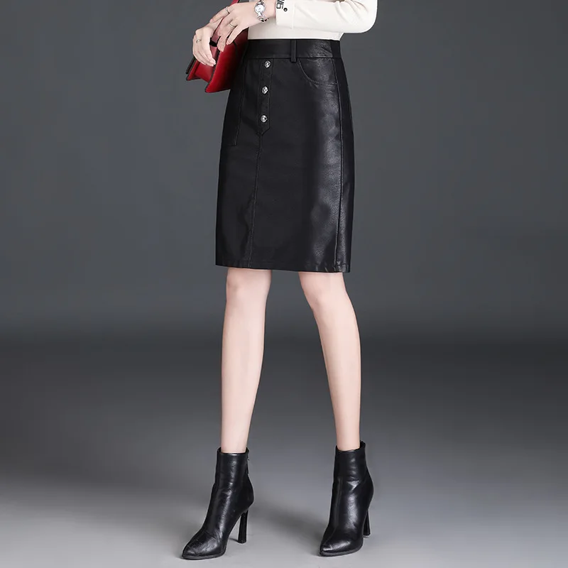 

Women PU Leather Skirts High Waist Solid Straight Elegant Skirt Midi Leathers Skirts For Ladies 2022 Spring Autumn