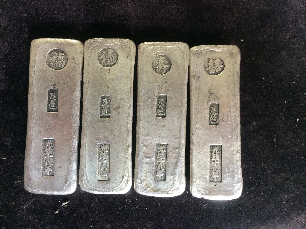 Китайская античная коллекция 4 шт. серебряные слизки FU XI LU SHOU Серебряный слиток