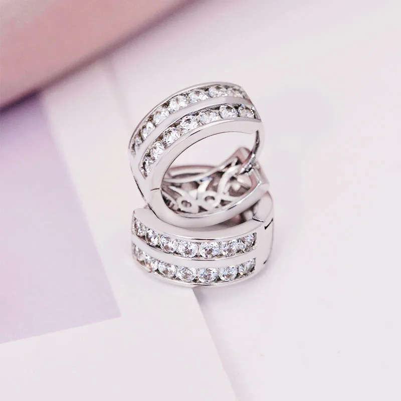 MxGxFam 2019 Christmas White 2 line Zircon Hoop Earrings For Women Fashion Jewelry Rhodium Gold color AAA+ CZ Good Quality | Украшения и