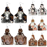 american flag leopard leather geometric cow tag dangle drop earrings western cowboy jewelry for women gift wholesale