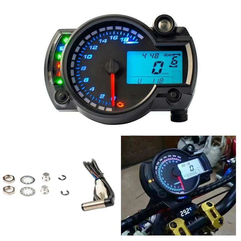 

Universal 7Colors LCD Digital Motorcycle Odometer Speedometer Meter Instrument Adjustable MAX 299KM/H