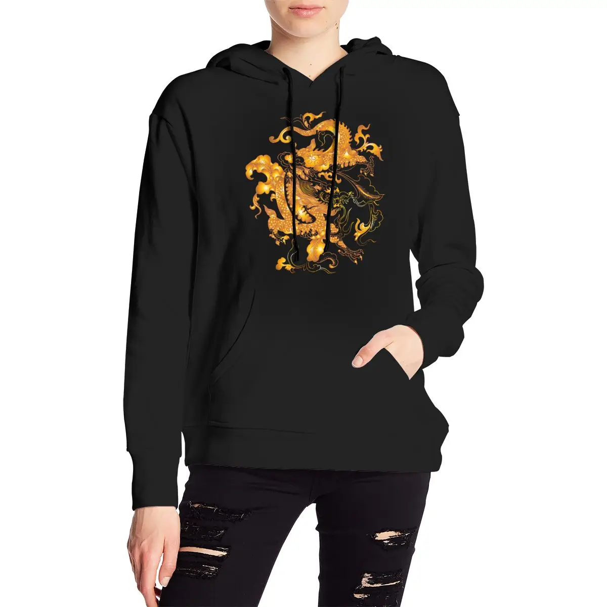 

Asian Culture Vintage Print sweater 90s Women Crop Top Dragon Tattoo hoodie Tops Streetwear