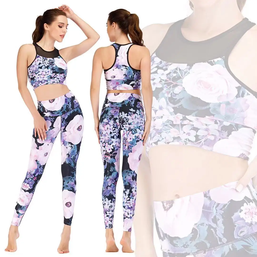 

Gym Clothes Women Seamless Floral Yoga Set Fitness Sportswear Sexy Bra Crop Top Running Tights 2Pieces Workout Outfit Activewear