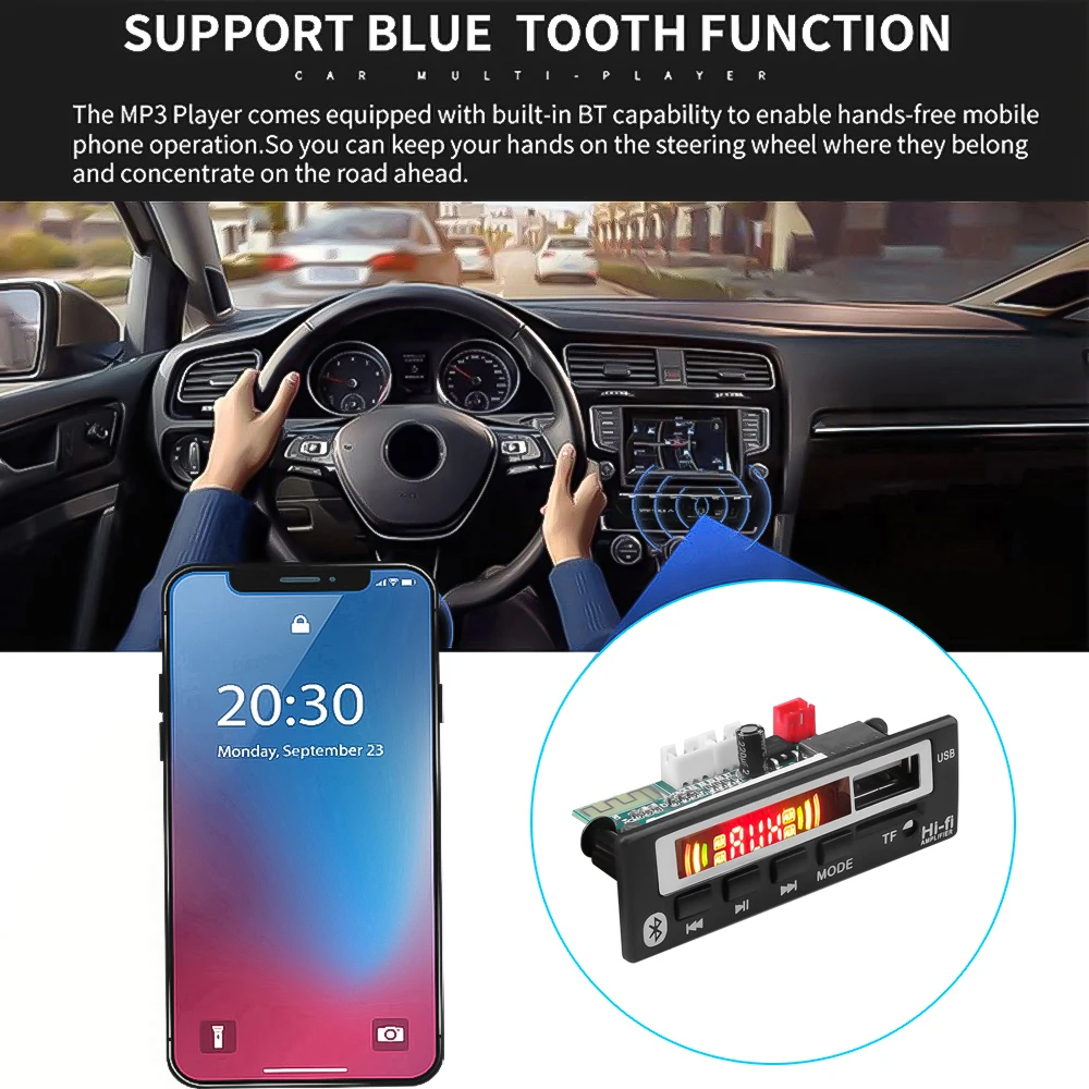 Bluetooth MP3 WMA WAV Декодер платы 5V 12V беспроводной аудио модуль цветной экран USB TF FM
