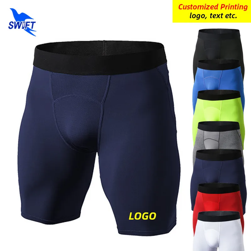 Customized LOGO Men Summer Fitness Shorts Quick Dry Compression PRO Short Pants Mesh Patchwork Elastic Sportswear Gym Tights