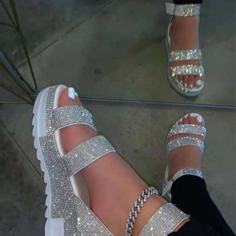 

Women Sandals Rhinestone Crystal Shoes Wedge Platform Ladies Summer Fashion Outdoor Female Fashion 2021 New Sandals