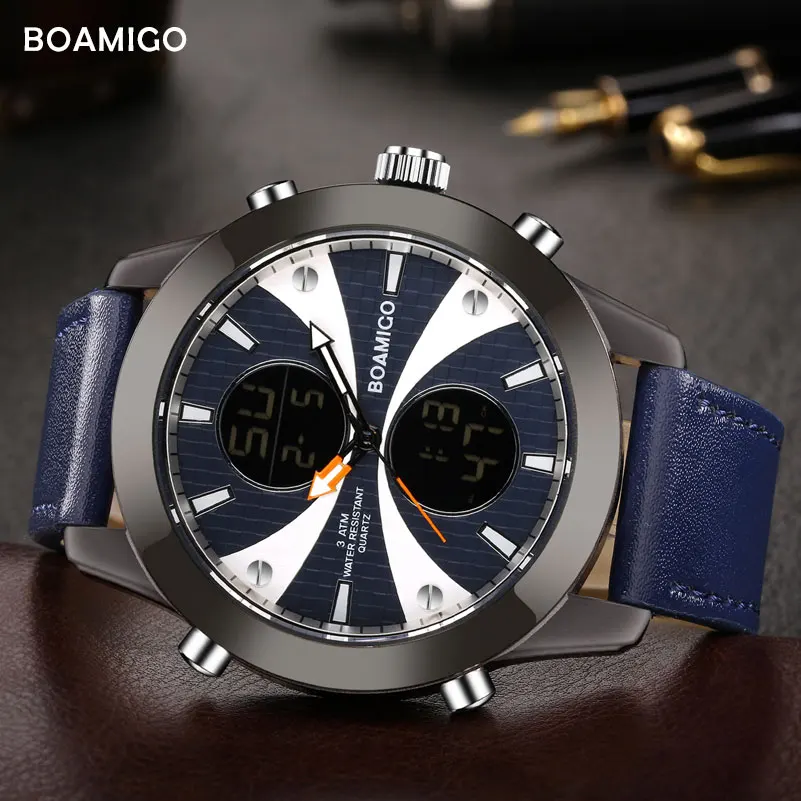 Мужские водонепроницаемые кварцевые часы с хронографом и светодиодной