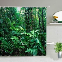 green tropical plants forest shower curtains palm tree flower bird leaves 3d printing bathroom decor waterproof bath curtain set
