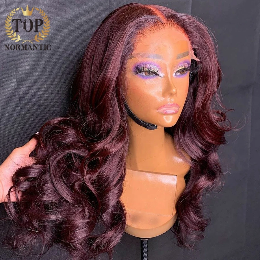 Topnormantic бордового цвета кружевной передний парик из человеческих волос с
