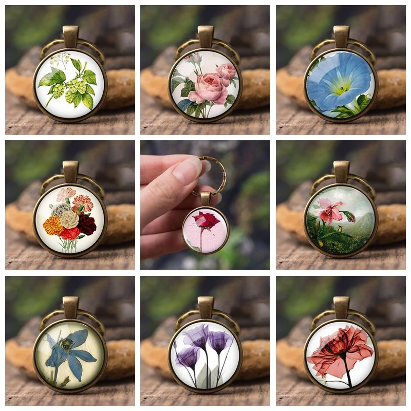 Брелок для ключей с изображением цветов масляной живописи | Украшения и