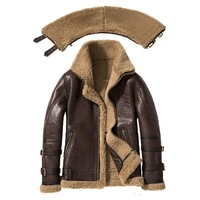 double collars thick genuine leather sheepskin fur jacket natural shearling fur coat winter men warm fur clothing