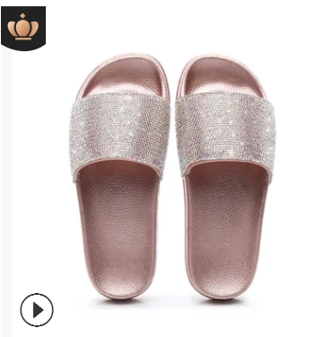 Популярные женские водонепроницаемые шлепанцы со стразами на толстой платформе