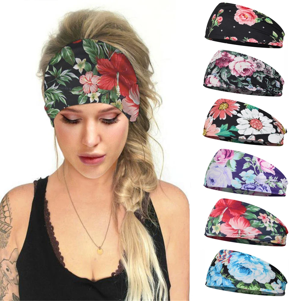 Модная впитывающая пот Спортивная Повязка с цветочным узором нескользящая