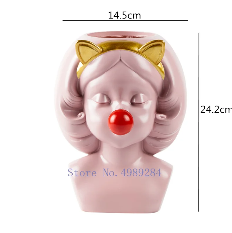Nordic Творческий смолы ваза украшенная головом золото для милых девочек
