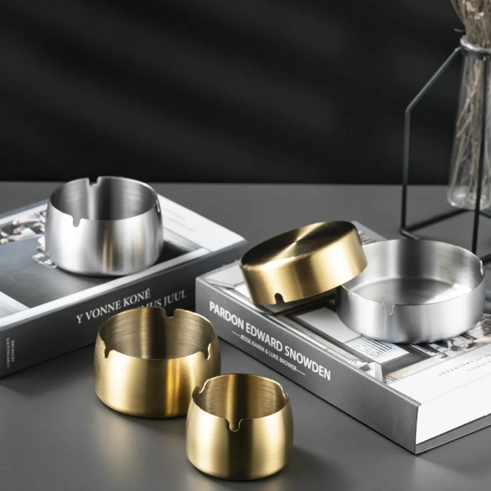 

Round Shape Ashtray Stainless Steel High Temperature Resistant Ashtray Gift For Boyfriend Smoking Accessories Desk Accessories