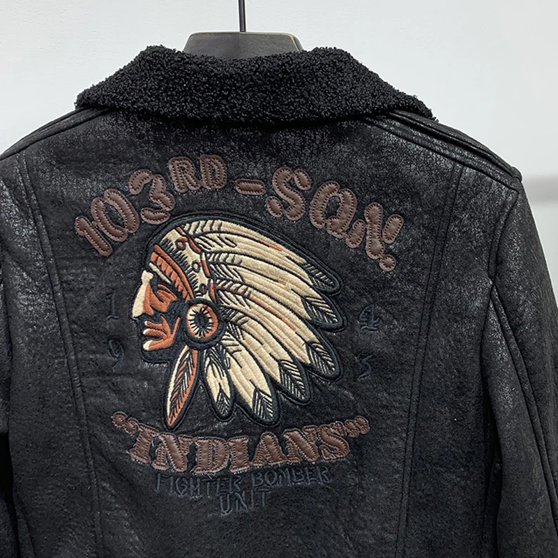 Мужская зимняя куртка-бомбер из меха ягненка размеры до 4XL | одежда