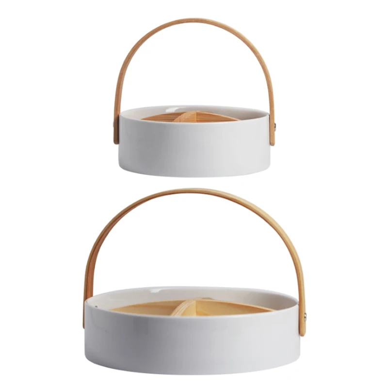 Лотки для хранения с бамбуковой ручкой Круглый/квадратный лоток фруктов