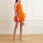 Роскошные короткие платья с перьями, женское мини-платье на бретелях-спагетти, сексуальное платье с рукавами-футляром для рождевечерние